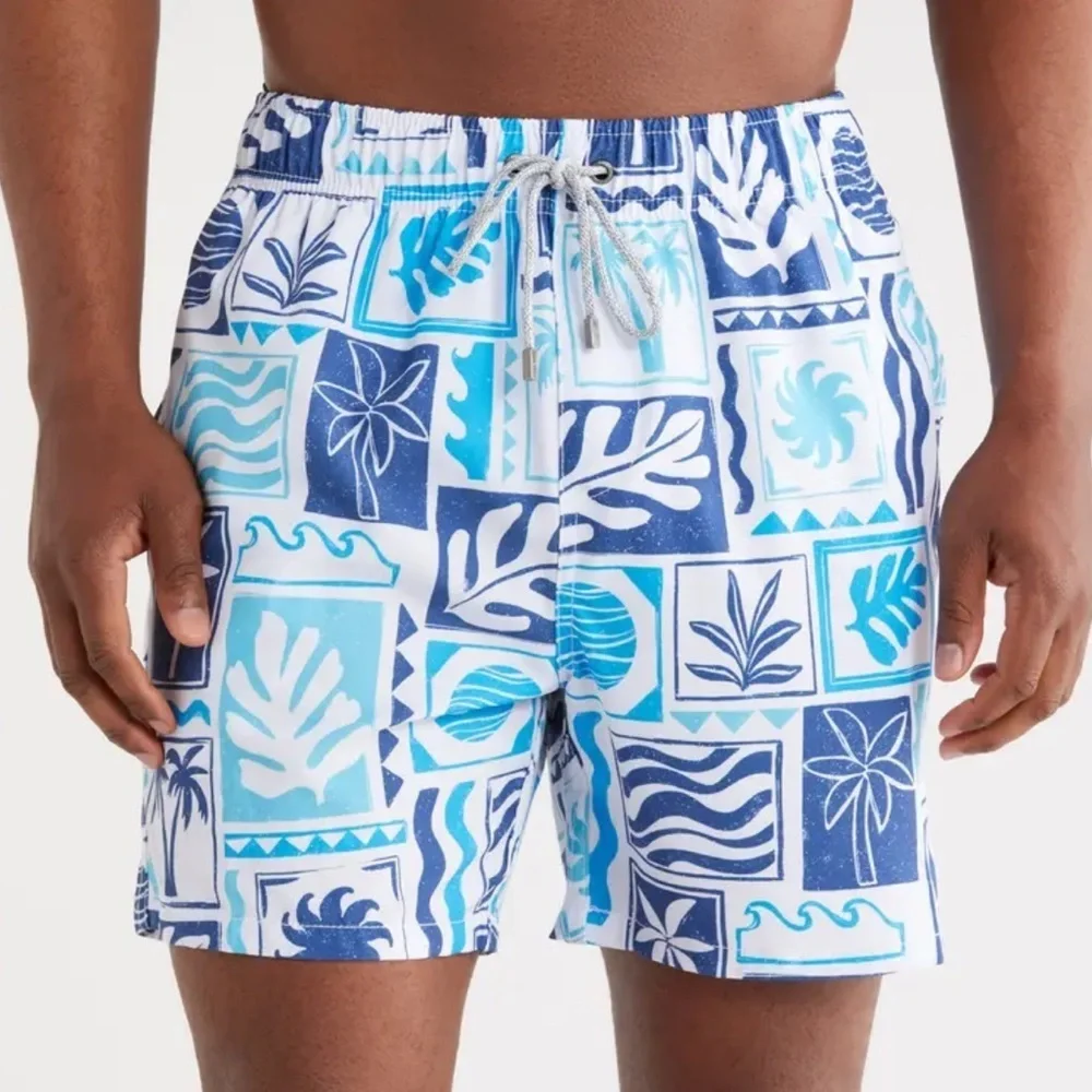 Vintage Summer Swimwear Men's Swim Trunks Size L Navy Blue Tropical 17